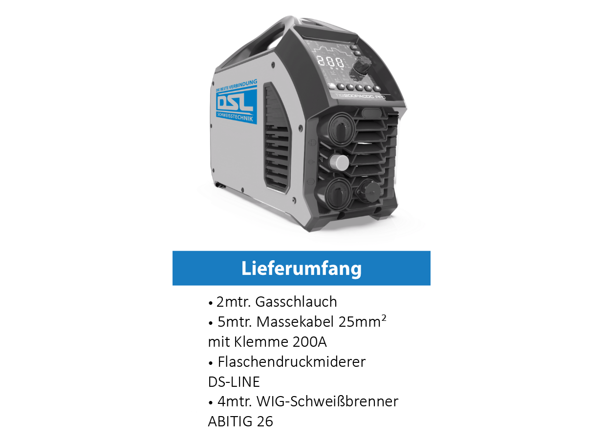 WIG-AC/DC-Inverter-Schweißgerät DS-Line TIG 200 AC/DC PFC - Set