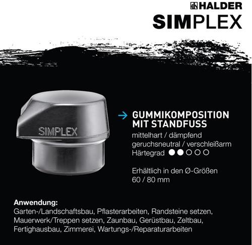 Schonhammer SIMPLEX L.405mm Kopf-D.60mm Holz TG-Geh. Gummikomp./Superplastik