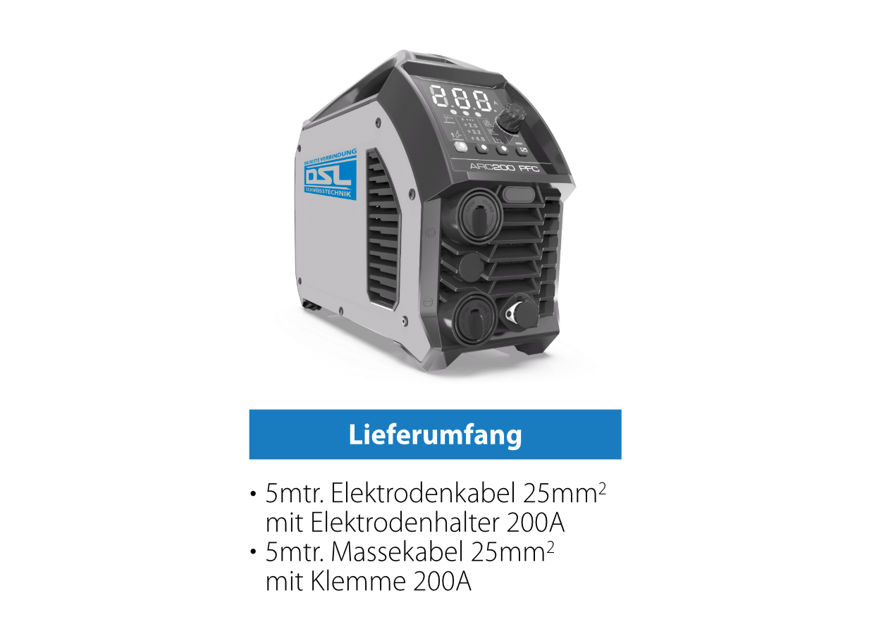 E-Hand Inverter-Schweißgerät DS-Line ARC 200 PFC - Set